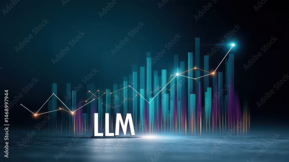 Poster llm data visualization glowing bar chart futuristic graph digital growth technology analytics progre