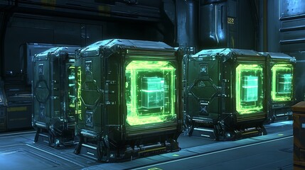 Obraz premium Glowing Cubes in Scifi Facility.