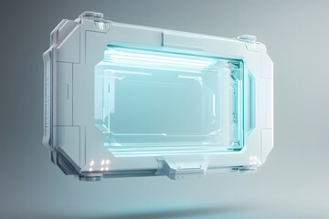 Futuristic laboratory chamber with glowing interior and modern technology design