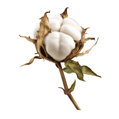 Natural cotton plant showcasing soft, white cotton bolls ready for harvest in a serene agricultural landscape isolated on transparent background..