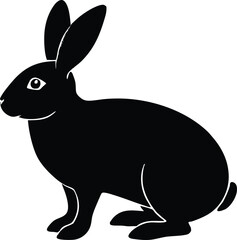 Black silhouette of a rabbit sitting calmly.