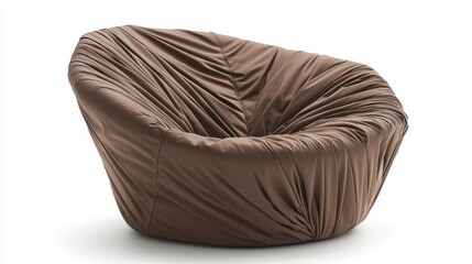 A brown leather chair with a curved backrest and seat.