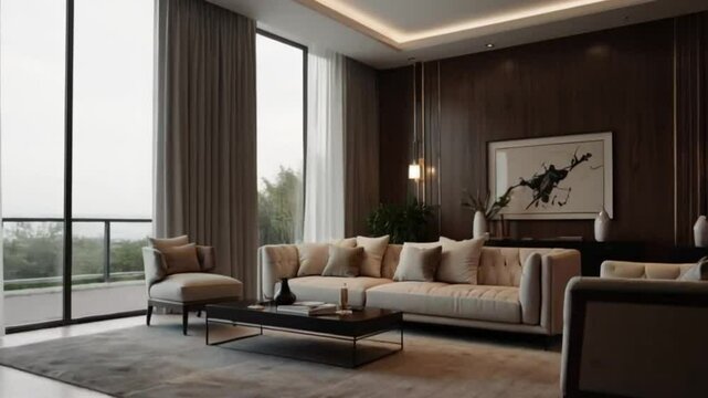 Luxury design Gest Hall with Window Video. Ai generated.