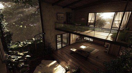 Interior view of a modern tropical home.