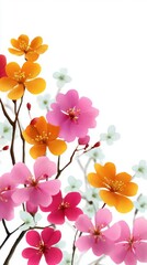 Floral Arrangement with Pink, Orange, and White Blossoms on White Background
