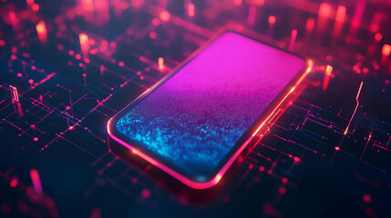 Futuristic Smartphone on a Circuit Board Background