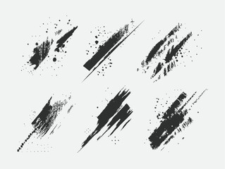 Black ink brush strokes and splatter on a white canvas.