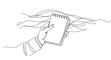 Hand Holding Notebook One Line Drawing Style