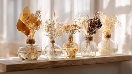 Elegant Transparent Glass Vases with Dried Flowers Arrangement