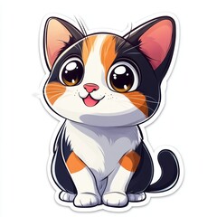Obraz premium Cute cartoon calico kitten sitting happily.