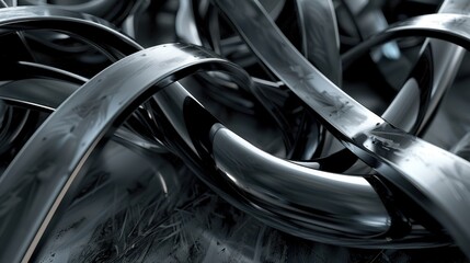 Abstract Black and Silver Metallic Twisted Shapes and Lines