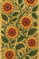 Wild sunflower blossom background, luxury wallpaper design for fabric, prints and background texture, Vector illustration.