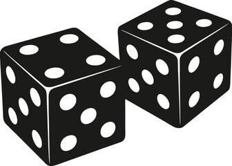  Black dice with white dots representing a game of chance.