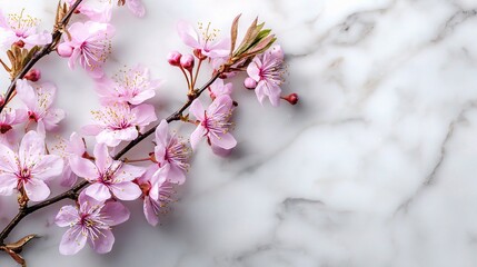 Obraz premium Delicate Cherry Blossoms Arranged on Elegant Marble Surface