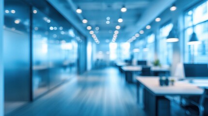 Abstract Blue Blur of Contemporary Office Interior Space