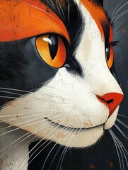 Portrait of a cat with orange eyes on a grunge background