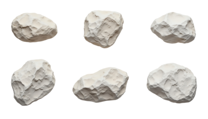 Collection of unique white decorative rocks.
