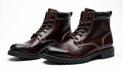 Leather Work Boots On White Background