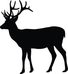 Black silhouette of a deer with antlers, representing wildlife, nature, and forest themes.