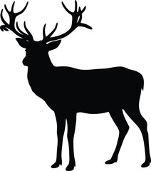 Black silhouette of a deer with antlers, representing wildlife, nature, and forest themes.