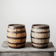 Obraz premium Rustic wooden barrels studio backdrop