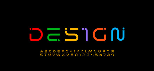 Colored font, art kids alphabet with dots, uppercase letters A, B, C, D, E, F, G, H, I, J, K, L, M, N, O, P, Q, R, S, T, U, V, W, X, Y, Z and numerals 0, 1, 2, 3, 4, 5, 6, 7, 8, 9 space style