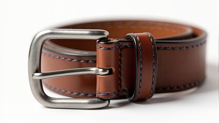 Close-Up Of Leather Brown Belt Buckle