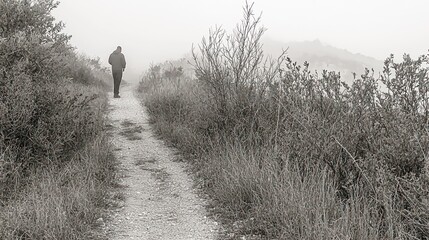 Fototapeta premium A solitary figure walks a path on a frosty winter day.