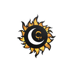 Fiery Sun with Crescent Moon Metal Wall Art
