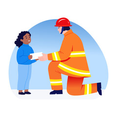 A flat style illustration showing a child giving thanks note