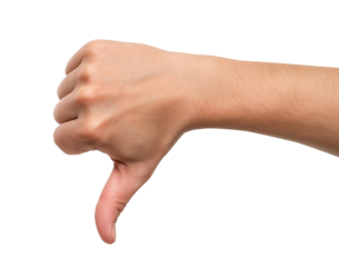 Realistic hand with thumbs down gesture, expressing disapproval, perfect for reviews or feedback content.