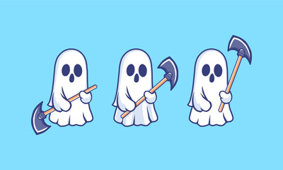 vector illustration of a ghost holding a scythe, cute ghost
