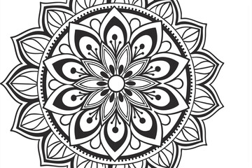 187 a beautiful, intricate flower mandala, detailed black and white pattern, floral, symmetrical, concentric, layered, organic, zen, calming, elegant, radial