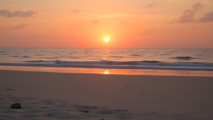 Fototapeta premium Sunset Reflection On Still Sea and Tropical Sand Scene