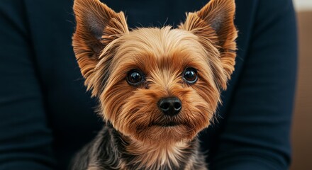 Close-up Portrait of a charming Yorkshire Terrier with attentive expression