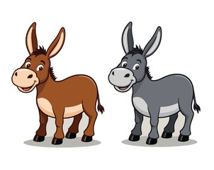 Fototapeta premium Cute cartoon vector illustration features a happy white rabbit and a funny farm donkey