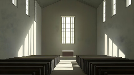 Obraz premium Minimalist interior of a serene chapel with natural light streaming in