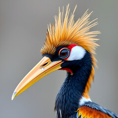 Fototapeta premium Spiky feathered bird with long beak and striking colors.