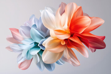 Fototapeta premium Stunning photorealistic image of vibrant flowers shades of blue, white, orange, and pink, showcasing their delicate petals