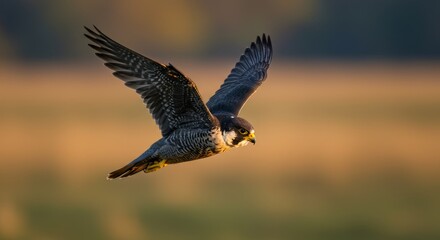 Obraz premium Peregrine falcon in flight soaring gracefully with wings extended widely
