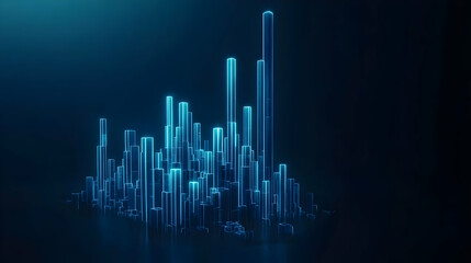 Futuristic 3D Data Visualization with Neon Lines on Dark Background