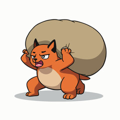 A cute, fat, cartoon feline vector illustration shows a funny kitty, a domestic mammal pet with a tail