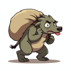 Funny cartoon dog holding a bone with zoo animals in a playful illustration