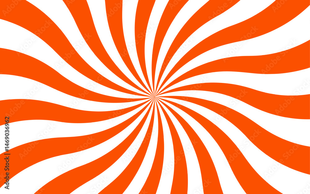 Poster abstract vibrant, swirling sunburst with curved red and white rays. twist spiral pattern with hypnot