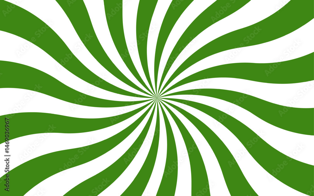 Poster abstract vibrant, swirling sunburst with curved green and white rays. twist spiral pattern with hypn