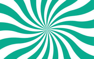 Abstract vibrant, swirling sunburst with curved teal and white rays. Twist spiral pattern with hypnotic and energetic visual effect. Clean, minimalistic aesthetic bright, stylized sunrise or burst 