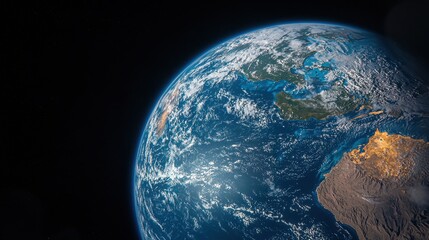 Fototapeta premium Partially-shown earth from space with ocean, landmasses, and cloud cover against black space background