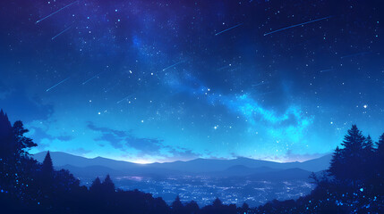 Fototapeta premium Starry Night View Of the night sky Colorful illustration