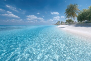 Tropical Beach With Turquoise Water And Palm Trees