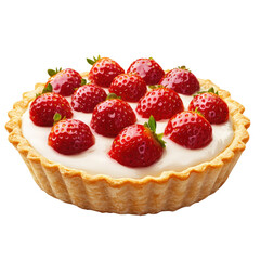 Exquisite strawberry tart topped with whipped cream and fresh strawberries presenting a sweet and tempting dessert experience isolated on transparent background..